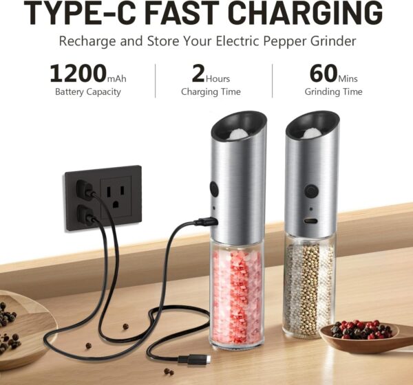Gravity Electric Salt and Pepper Grinder Set, USB Rechargeab...