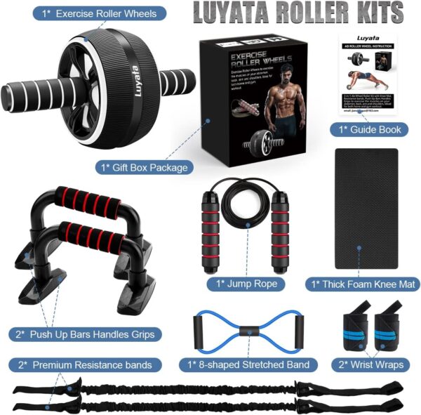 Ab Roller Wheel, 10-In-1 Ab Exercise Wheels Kit with Resista...