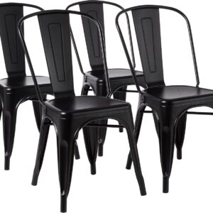 Amazon Basics Metal Dining Chairs, Matte Black, 1 Count (Pac...