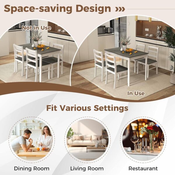 COSTWAY Dining Table Set for 4, Wood Kitchen Table Chairs Se...