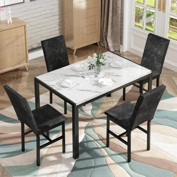 AWQM Products 5-Piece Marble Dining Set, Modern Kitchen Tabl...