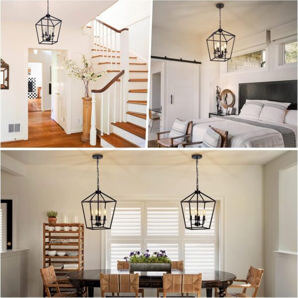 4 Light Chandelier, Industrial Ceiling Light Black Lantern L...