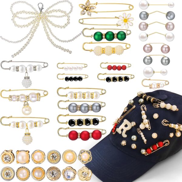 AIERSA Hat Pins Charms for Women, 36pcs Pearl Shoe Lace Char...