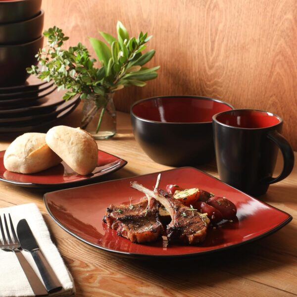 Gibson Soho Lounge Square Reactive Glaze Dinnerware Set, Red...