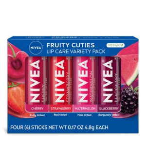 NIVEA Lip Care, Fruity Tinted Lip Balm Variety Pack, Cherry,...