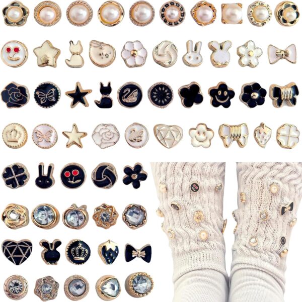 Charms for Socks 120pcs Random Pearl Brooch Buttons Rhinesto...