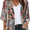 Women's Floral Print Puff Sleeve Kimono Cardigan Loose Cover...