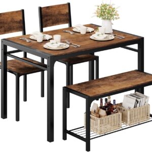Shahoo Kitchen Table and 2 Chairs for 4 with Bench, 4 Piece ...