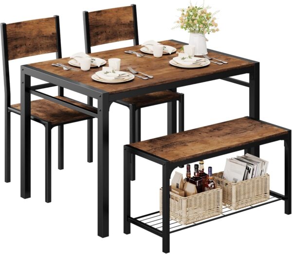 Shahoo Kitchen Table and 2 Chairs for 4 with Bench, 4 Piece ...