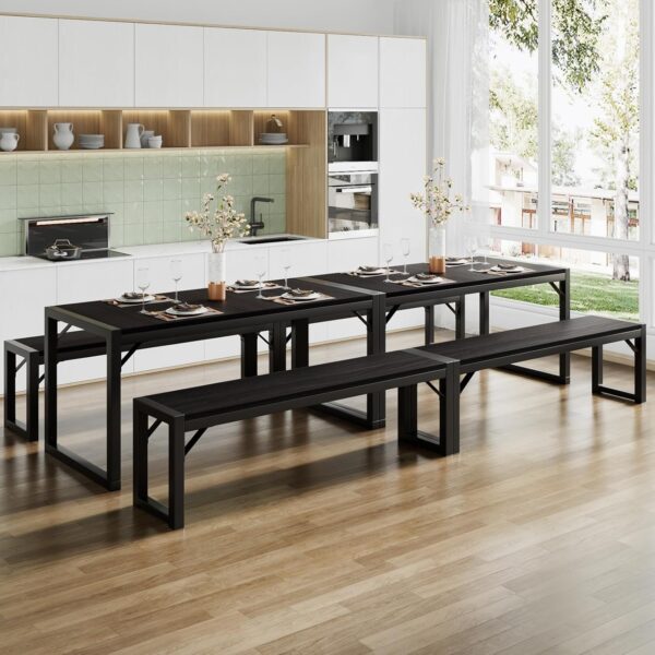SHA CERLIN Kitchen Dining Table Set for 4 with Benches, Rust...