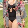 Women's Floral Print Puff Sleeve Kimono Cardigan Loose Cover...
