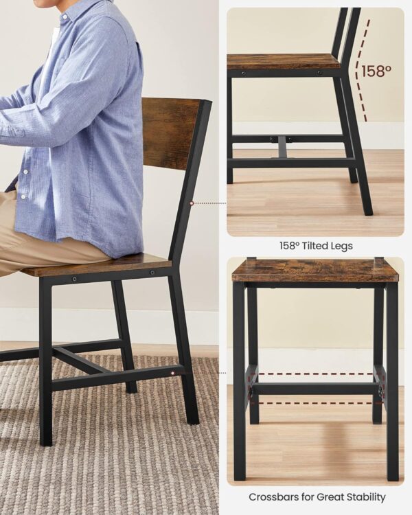 VASAGLE Dining Chair Set of 4, Rustic Wood Chairs with Metal...