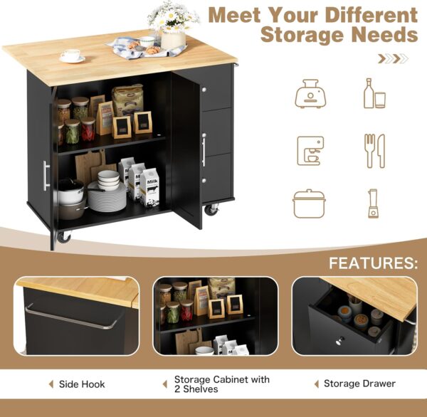 Shintenchi Kitchen Island with Folding Drop Leaf, Rolling Is...