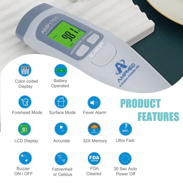 Amplim Medical Grade Forehead Thermometer for Adults, Kids, ...