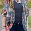 Women's Floral Print Puff Sleeve Kimono Cardigan Loose Cover...