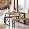 VECELO Kitchen Table with 2 Benches for 4, 43.3'' Wood Dinin...