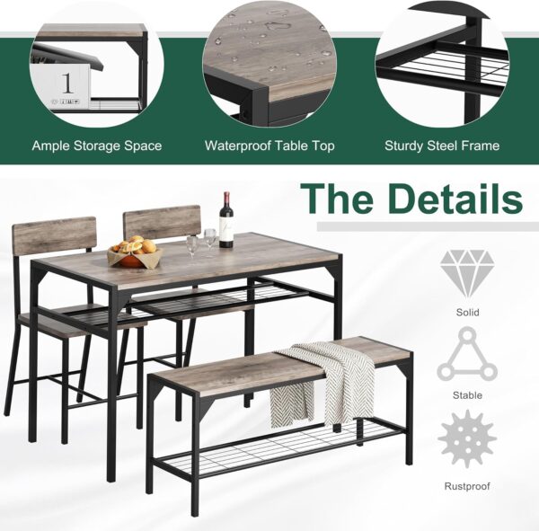 Shintenchi Kitchen Table Chairs Set of 4, Dining Table Set f...