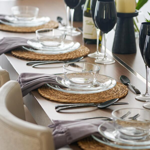 12pc Glass Dinnerware Set - Sleek Round Clear Glass Plate an...