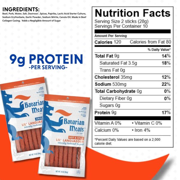 Bavarian Meats Lil' Landjaeger Meat Sticks, Smoked Sausage P...