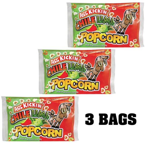 ASS KICKIN' Chile Lime Microwave Popcorn Bags - 3 Pack - Ult...