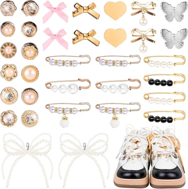 34pcs Shoe Charms for Sneakers, Shoelace Charms Pearl Bows H...