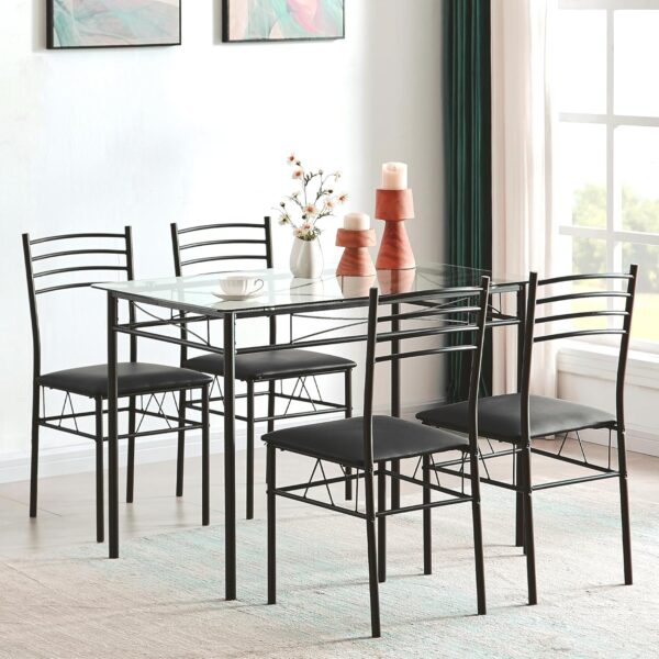 VECELO Kitchen Dining Table and Chairs Set for 4, Padded Sea...