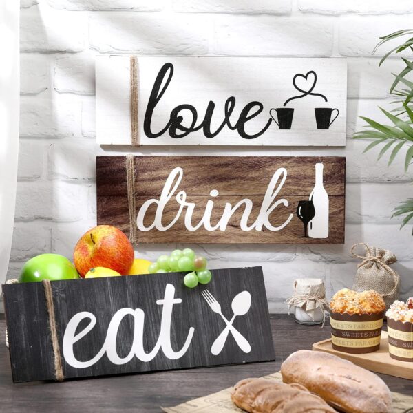 Jetec 3 Pcs Farmhouse Kitchen Wall Decor Rustic Wooden Home ...