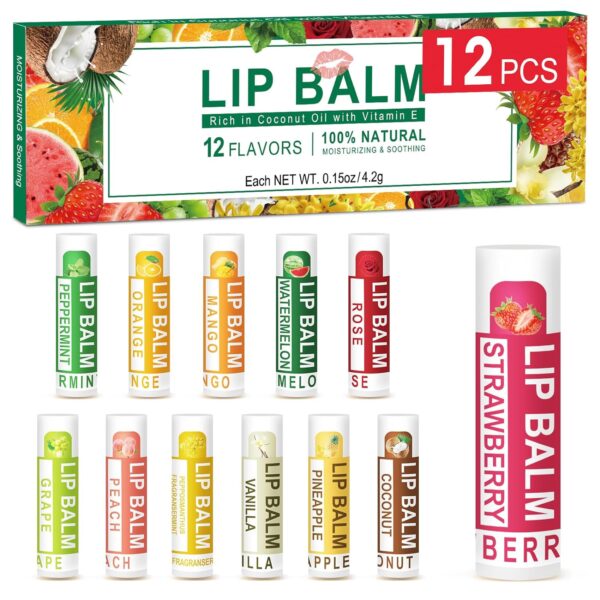 DMSKY 12 Pack Lip Balm, Natural Lip Balm Bulk with Vitamin E...