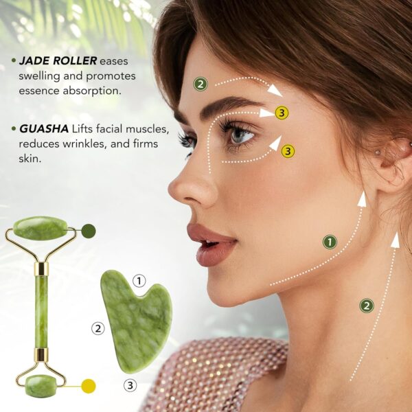 huefull Genuine Jade Roller & Gua Sha Set for Face, Cooling ...