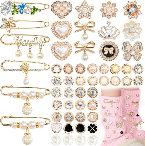 54 Pcs Charms for Socks Safety Pins Junk Sock Charms Pins, G...