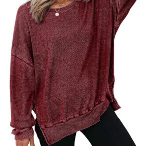 Dokotoo Womens Oversized Waffle Knit Crewneck Sweatshirts Lo...