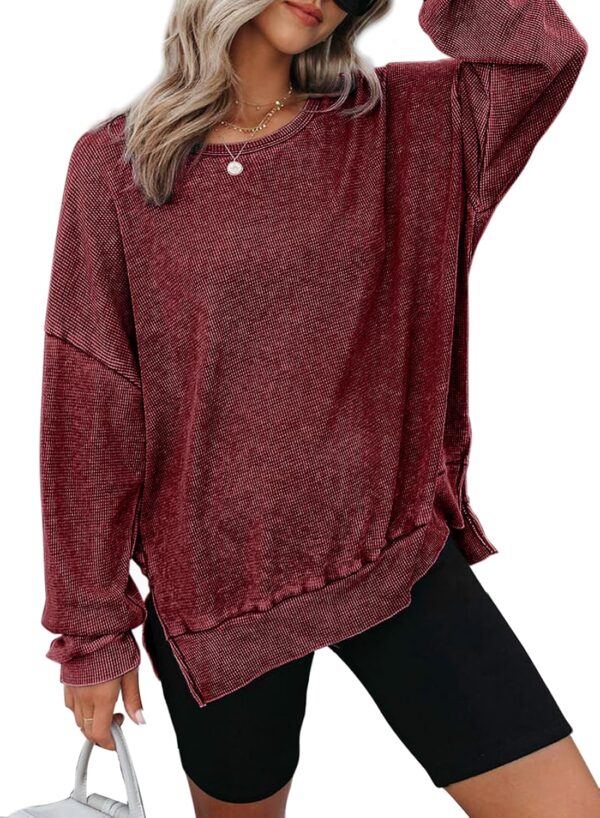 Dokotoo Womens Oversized Waffle Knit Crewneck Sweatshirts Lo...