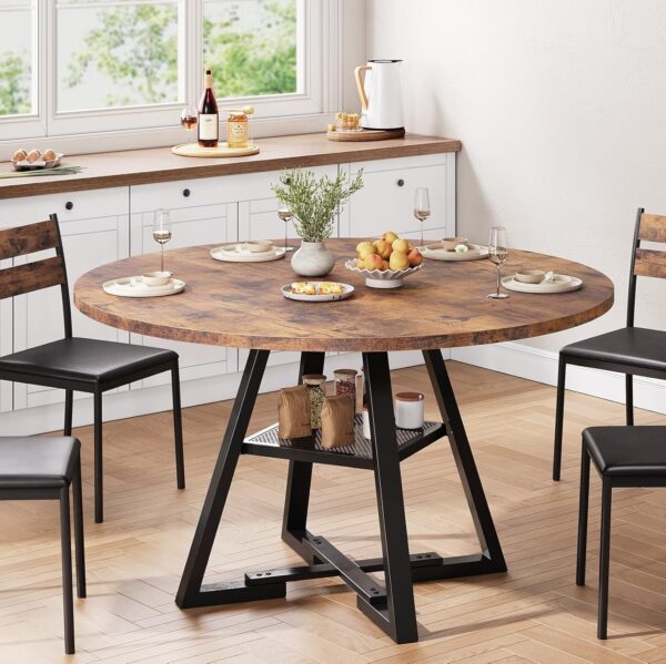 Round Dining Table for 4,Kitchen Dining Room Circle Dinner P...