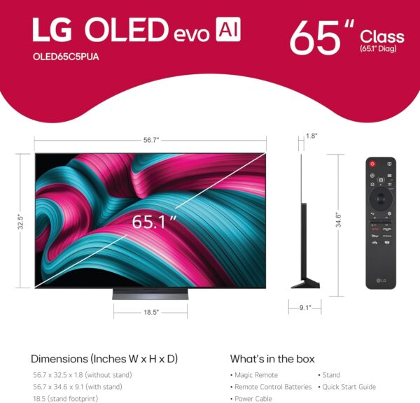 LG 65-Inch Class OLED evo AI 4K C5 Series Smart TV w/Dolby A...