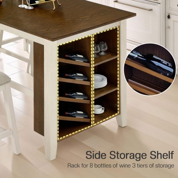 AMERLIFE 5-Piece Solid Wood Counter Height Kitchen Island Ta...