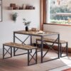 VECELO Kitchen Table with 2 Benches for 4, 43.3'' Wood Dinin...