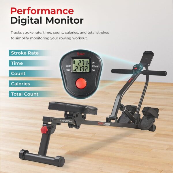 Sunny Health & Fitness Compact Adjustable Rowing Machine wit...