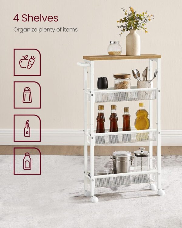 VASAGLE Slim Rolling Cart, 4-Tier Storage Cart, Narrow Cart ...