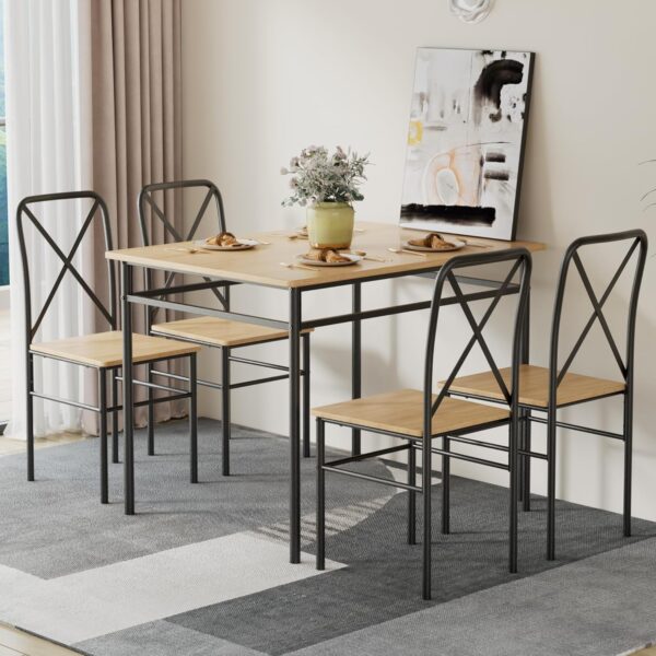 VECELO 5-Piece Kitchen Dining Table Set, Wood Tabletop & Hea...