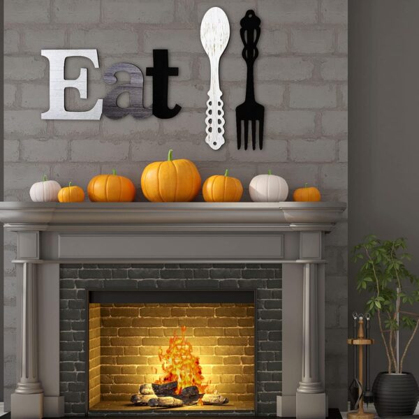 Jetec Set of Eat Sign, Fork and Spoon Wall Decor, Rustic Woo...