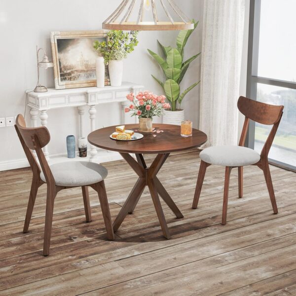 Tangkula Mid-Century Modern Round Dining Table Set for 2, Wo...