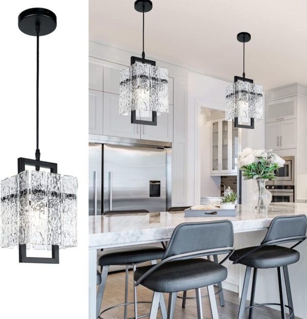 IKK Black Crystal Pendant Light for Kitchen Island, Luxury W...