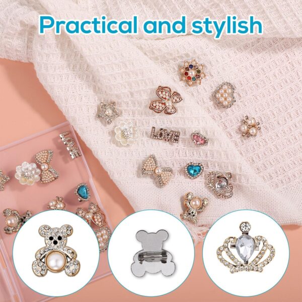 24pcs Sock Charms Pins, 12 Styles Safety Pins Rhinestones an...