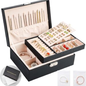 Jewelry Boxes for Women Girls 2 Layers leather Jewelry Organ...