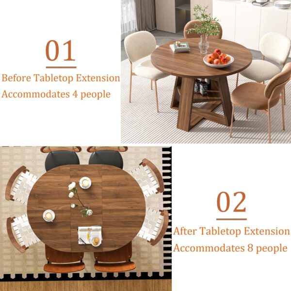 43.3in-59in Extendable Round Dining Table for 4-8,Modern Kit...
