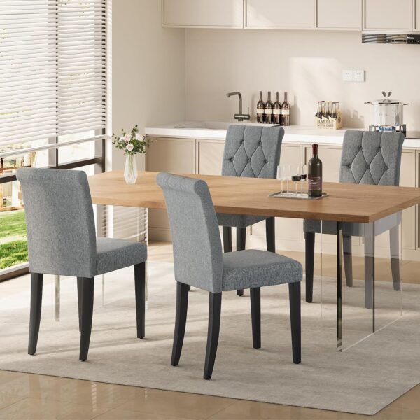 Upholstered Dining Chairs Set of 4, Button Tufted Parsons Di...