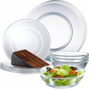 12pc Glass Dinnerware Set - Sleek Round Clear Glass Plate an...