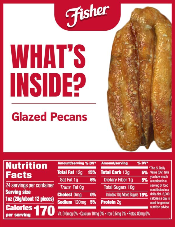 Fisher Snack Glazed Pecans Candied, 24 oz (Pack of 1), Junio...