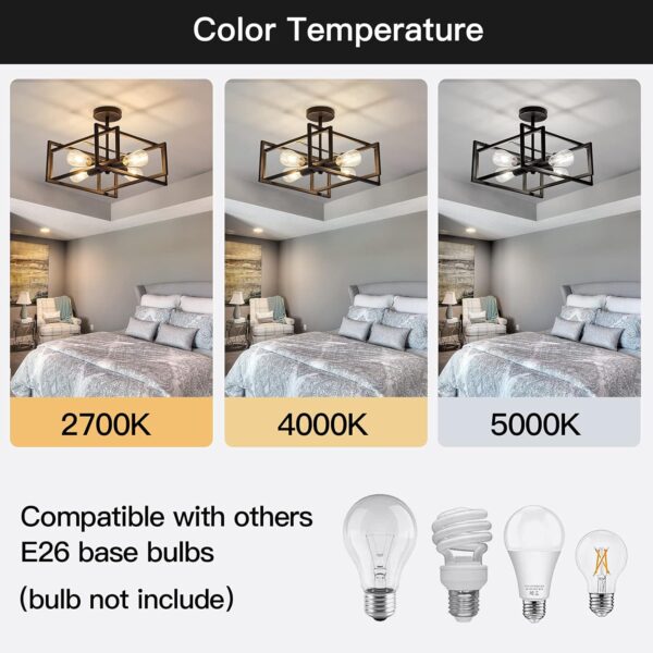 ZGLAOJT 4-Lights Close to Ceiling Light，Black Light Fixture ...
