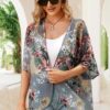 Women's Floral Print Puff Sleeve Kimono Cardigan Loose Cover...